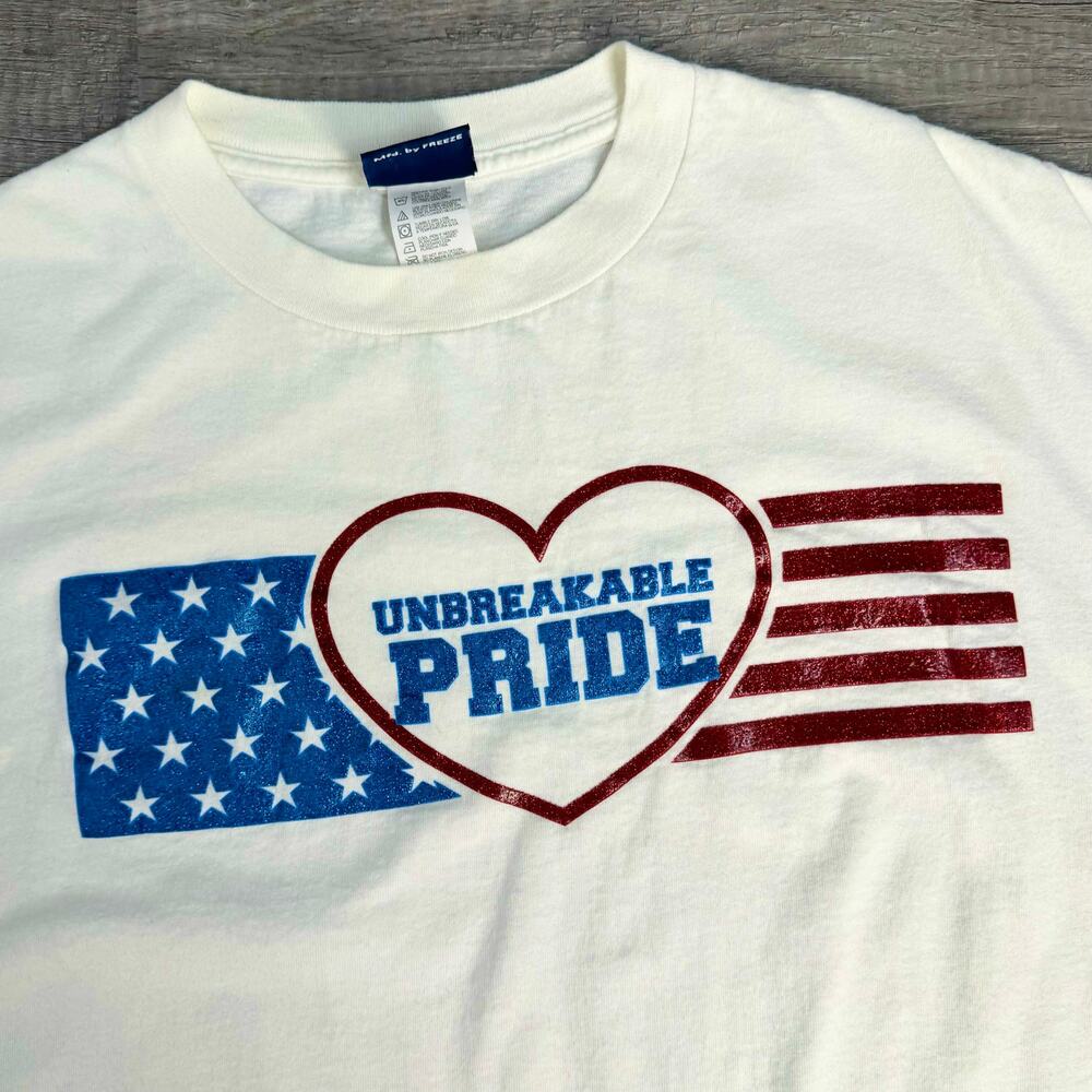 Vintage 90s Unbreakable Pride White T-Shirt Flag 4th of July Size Large